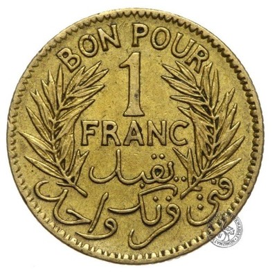 Tunezja - moneta - 1 Frank 1921 - RZADKA !