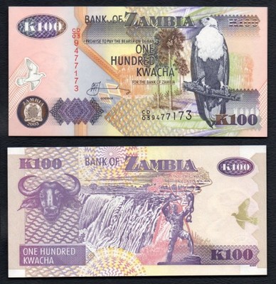 100 kwacha 2003 rok ZAMBIA. Banknot.