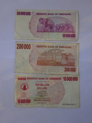 Zimbabwe zestaw banknotow 3 sztuki