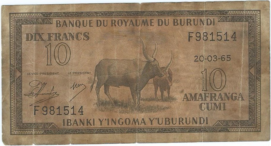 Burundi 10 francs 1965r b.rzadki