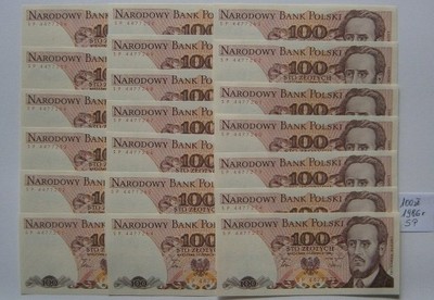 100 zł z 1986 SP z paczki UNC , 20 sztuk , wyprz