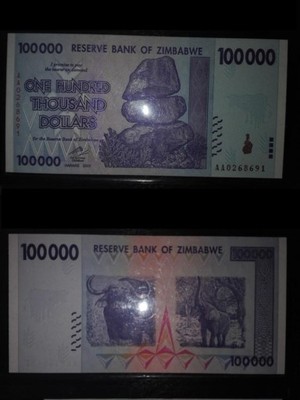Zimbabwe 100000 Dolarów P-75 2008 UNC