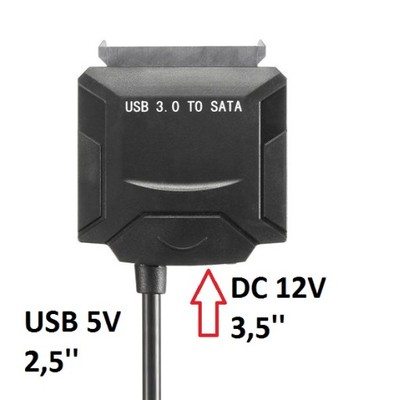 Adapter USB 3.0 SATA dysk HDD 2,5' i 3,5' 5V / 12V