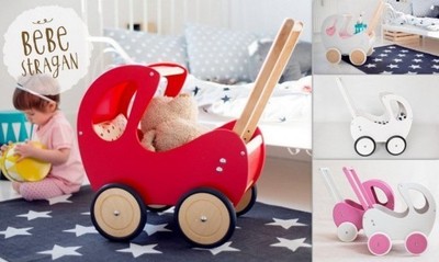 Stylowy drewniany wózek dla lalek RETRO kolory 24H