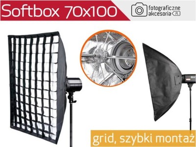 SOFTBOX 70x100cm typ BOWENS + Grid - SZYBKI MONTAŻ