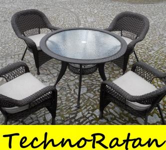 Stól + 4 fotele ogród taras technorattan rattan - 6266115218 - oficjalne  archiwum Allegro