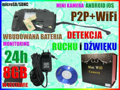 UKRYTA KAMERA WiFi IP P2P +WBUDOWANA BATERIA +8GB