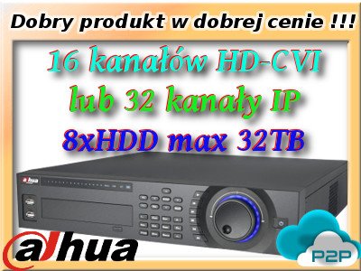 REJESTRATOR CYFROWY HDCVI 32x VIDEO 16x 25kl/s P2P