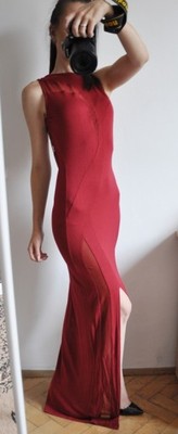 ASOS czerwona długa sukienka bez pleców studniówka