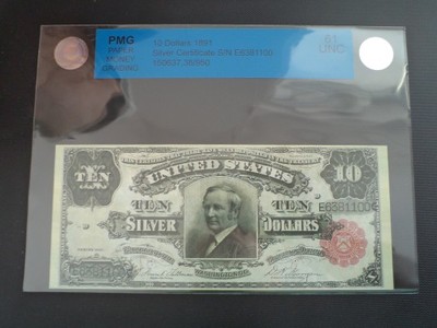 USA 10 DOLLARS 1891 SILVER CERIFICATE GRADING OD 1