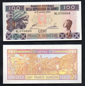 100 franków 1998 rok GWINEA. Banknot.