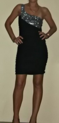 Sexy sukienka mała czarna marszczenia cekinySELECT