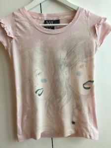 Koszulka T-SHIRT MANGO różowa S nadruk falbanki