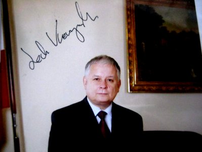 Autograf Lech Kaczyński,przypinka Pałac Prezydecki