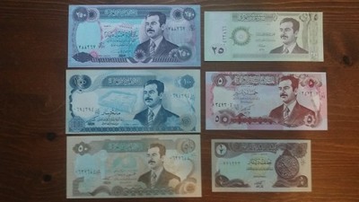 Irak banknoty 1/2, 5,25,50,100 i 250 Dinars, UNC