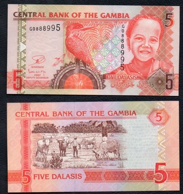 Gambia 5 dalasis. BANKNOT.