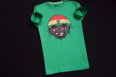 FISHBONE koszulka zielona REGGAE nadruk t-shirt__S
