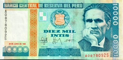 Banknot 10000 Intis PERU - OKAZJA !! STAN !!