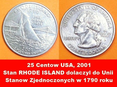 25 Centów USA, stan RHODE ISLAND