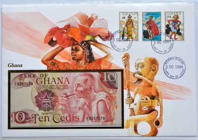 GHANA - Koperta z banknotem 10 Cedis - RARYTAS !!!