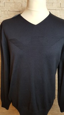 Męski sweter ARMANI serek rozm. XL -granatowy