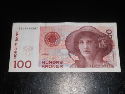 100 koron norweskich, rok 1995, bardzo ładny