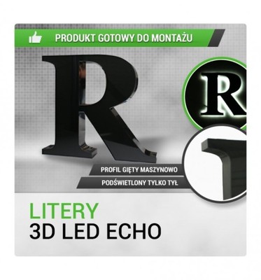 Litery 3D LED 60cm boki ALU, podświetlenie ECHO