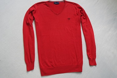 FRED PERRY sweter sweterek czerwony logowany_____L