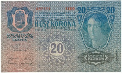 4155. Austria 20 koron 1913 II Auflage (1920) st3+