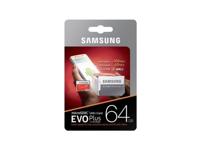 SAMSUNG EVO+ 64GB micro SDXC UHS-3 100/60MBs +a SD