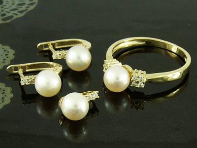 złoto  komplet perły i cyrkonie (kom462-d-ku/8)