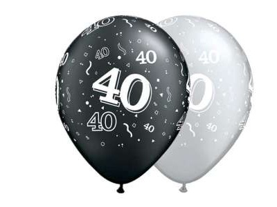 Balony na 40 urodziny czarne i srebrne MIX 25 szt