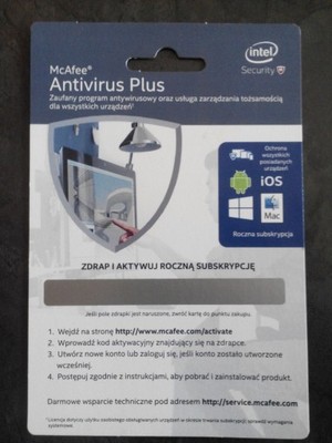 McAfee AntiVirus Plus - wszystkie urządzenia 1 rok