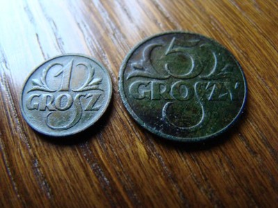 1 grosz 1925,  5 groszy 1931