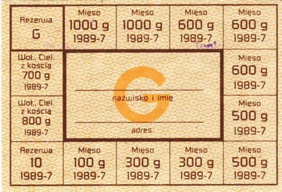 #QZ 016 Kartka na mięso 1989-7 G rzadka