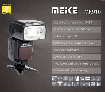 NOWA LAMPA BŁYSKOWA do NIKON MEIKE MK-910 sb-910