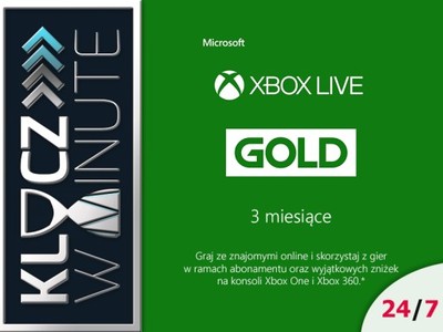 XBOX LIVE GOLD 3 MIESIĄCE PL AUTOMAT 24/7 XBL 3M