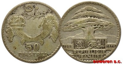 3.bw.LIBAN, 50 PIASTRÓW 1929