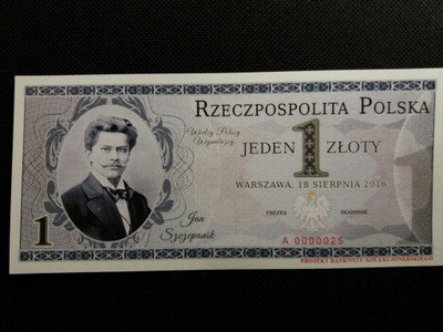 1 zł Jan Szczepanik  Banknot kolekcjonerski Stan 1