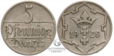 1374. Gdańsk 5 fenigów 1928, st.3+/2-