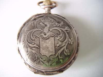 Srebrny zegarek kieszonkowy z kartuszem szlachecki