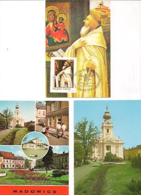 3 pocztówki: Częstochowa, Wadowice