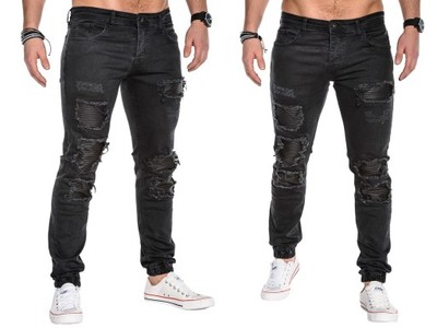 Hit męskie jeansy jogger slim OMBRE P458 czarne 34