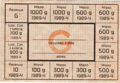 #QZ 016 Kartka na mięso 1989-4 G rzadka