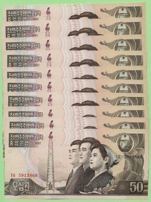 Korea Północna , 10 x 50 Won 1992 , UNC