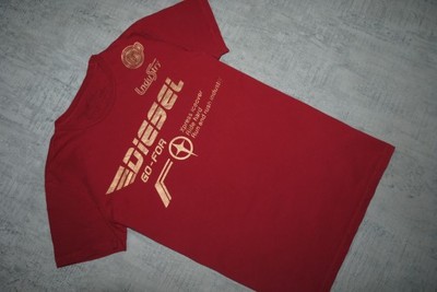 DIESEL__czerwony t-shirt koszulka__złoty nadruk__M