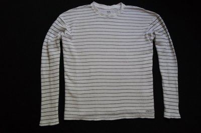 ARMANI EXCHANGE sweter czarny biały paski logo_3XL