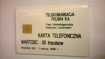 Karta telefoniczna testowa chipowa z 1998 roku.