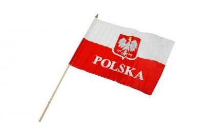 Flaga POLSKA 30x40 cm z uchwytem drewnianym