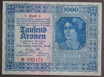 &quot;Austria 1000 Korun 1922.....od 3,8 zl #